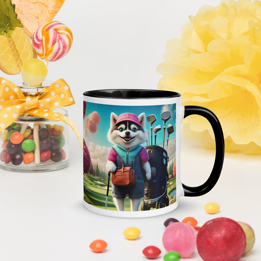 Pomsky Golfer- Mug with Color Inside v13