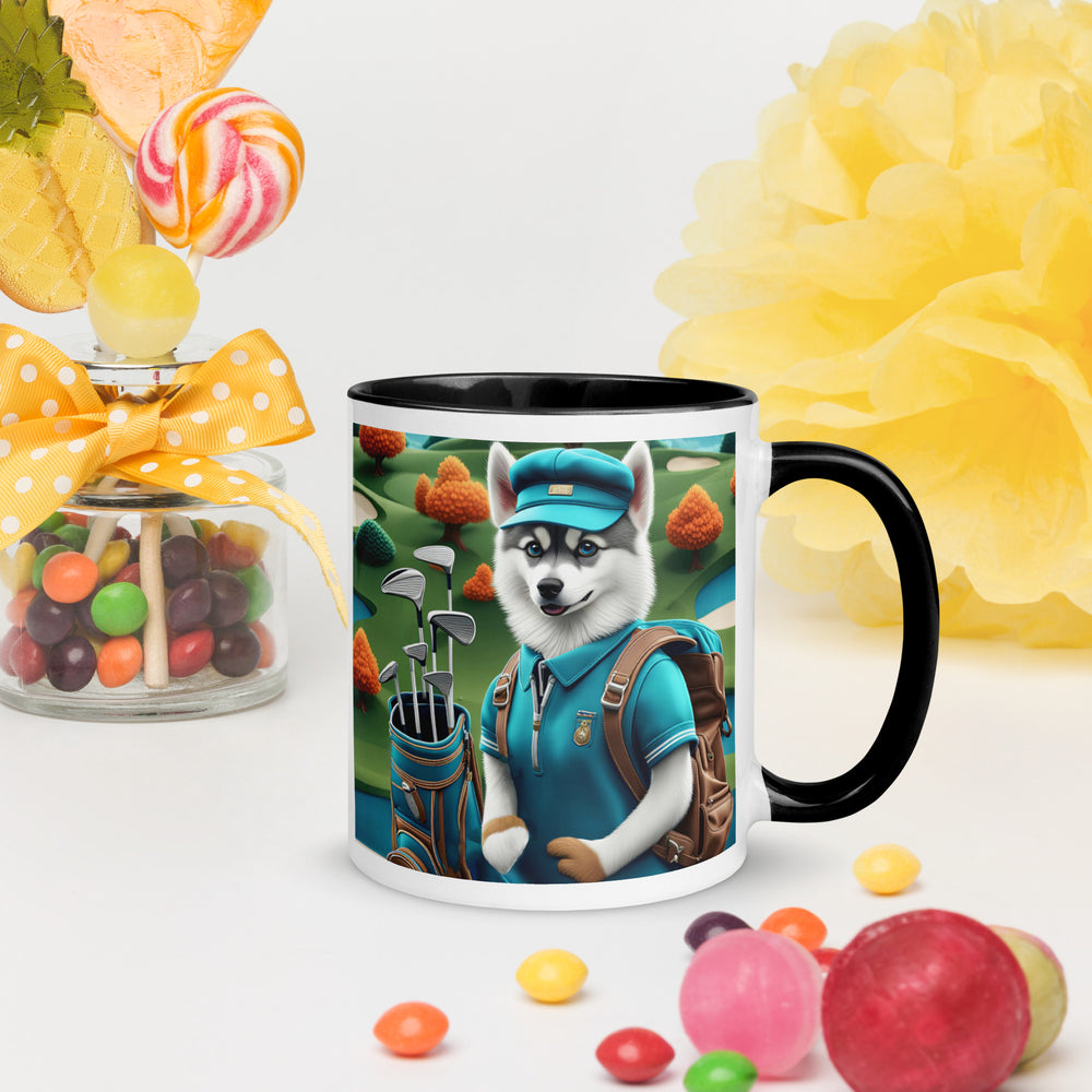 Pomsky Golfer- Mug with Color Inside v15