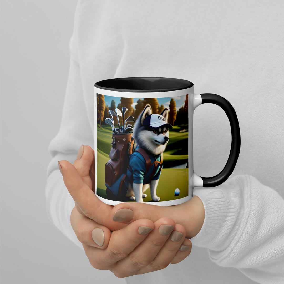 Pomsky Golfer- Mug with Color Inside v10