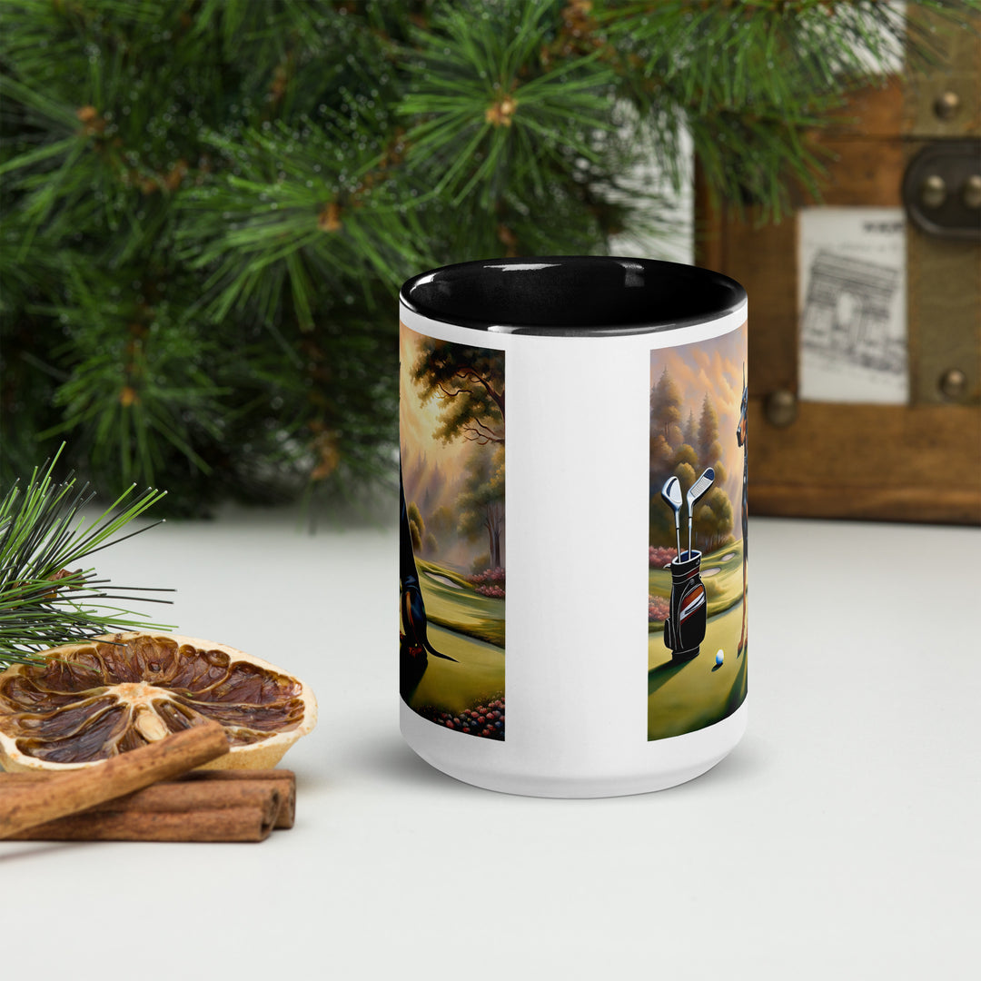 Doberman Pinscher Golfer- Mug with Color Inside v3