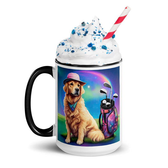 Golden Retriever Golfer- Mug with Color Inside V2