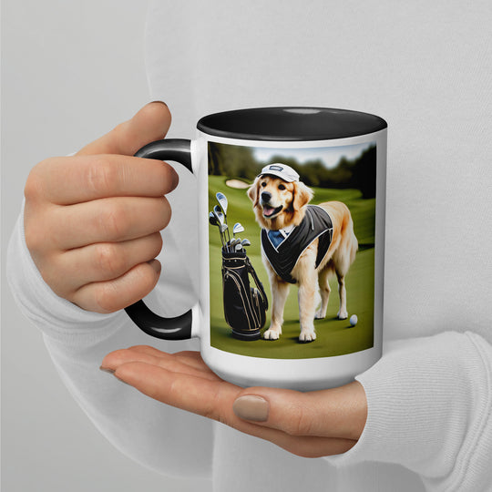 Golden Retriever Golfer- Mug with Color Inside V3