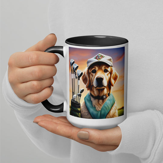 Golden Retriever Golfer- Mug with Color Inside V4