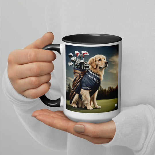 Golden Retriever Golfer- Mug with Color Inside V5