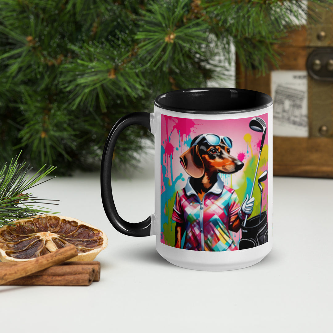 Dachshund Golfer- Mug with Color Inside v2