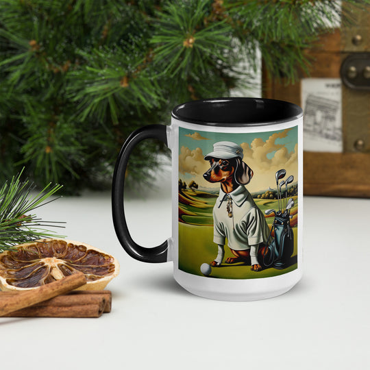 Dachshund Golfer- Mug with Color Inside v3