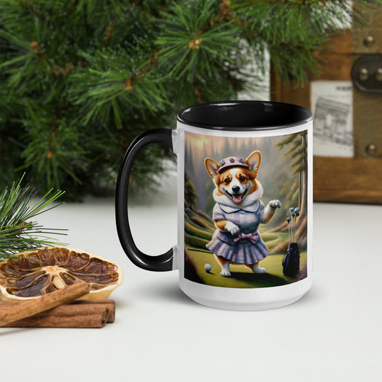 Pembroke Welsh Corgi Golfer- Mug with Color Inside v2