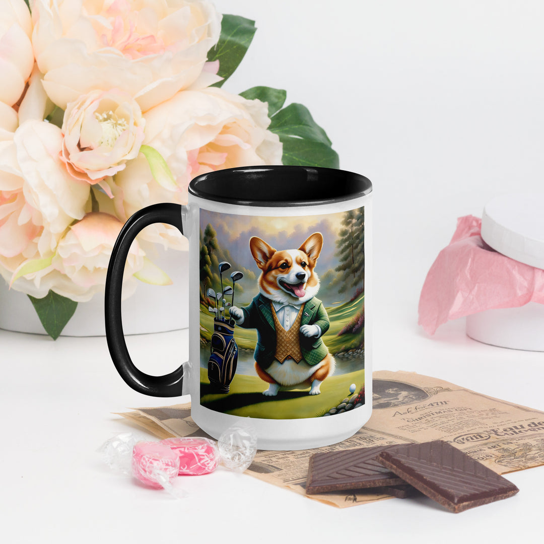 Pembroke Welsh Corgi Golfer- Mug with Color Inside v4