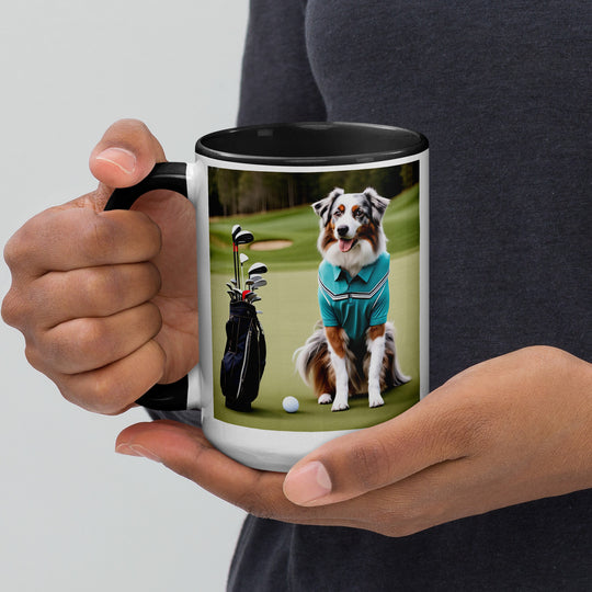 Australian Shepherd Golfer- Mug with Color Inside v4