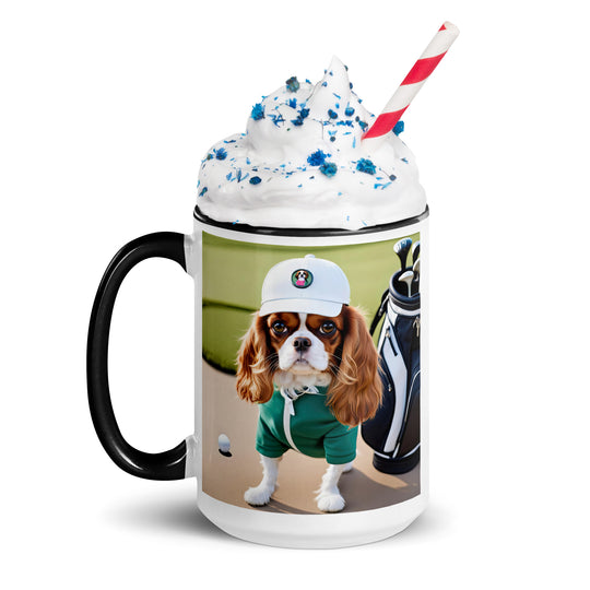 Cavalier King Charles Spaniel Golfer- Mug with Color Inside v4