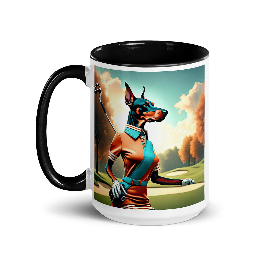 Doberman Pinscher Golfer- Mug with Color Inside