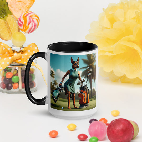 Doberman Pinscher Golfer- Mug with Color Inside v2