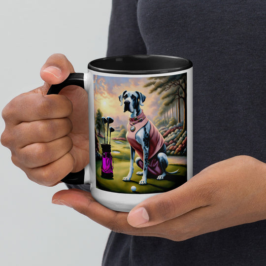 Great Dane Golfer- Mug with Color Inside v4