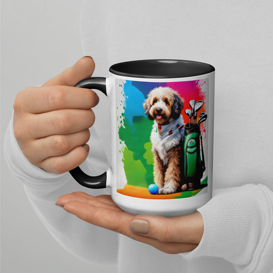 Bernedoodle Golfer- Mug with Color Inside v3