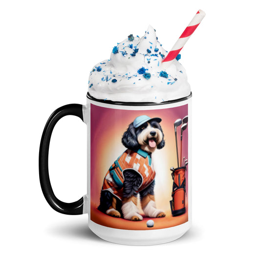 Bernedoodle Golfer- Mug with Color Inside v4