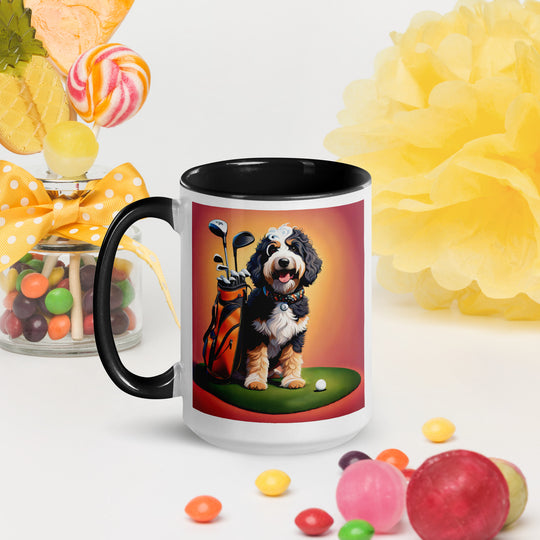 Bernedoodle Golfer- Mug with Color Inside v5