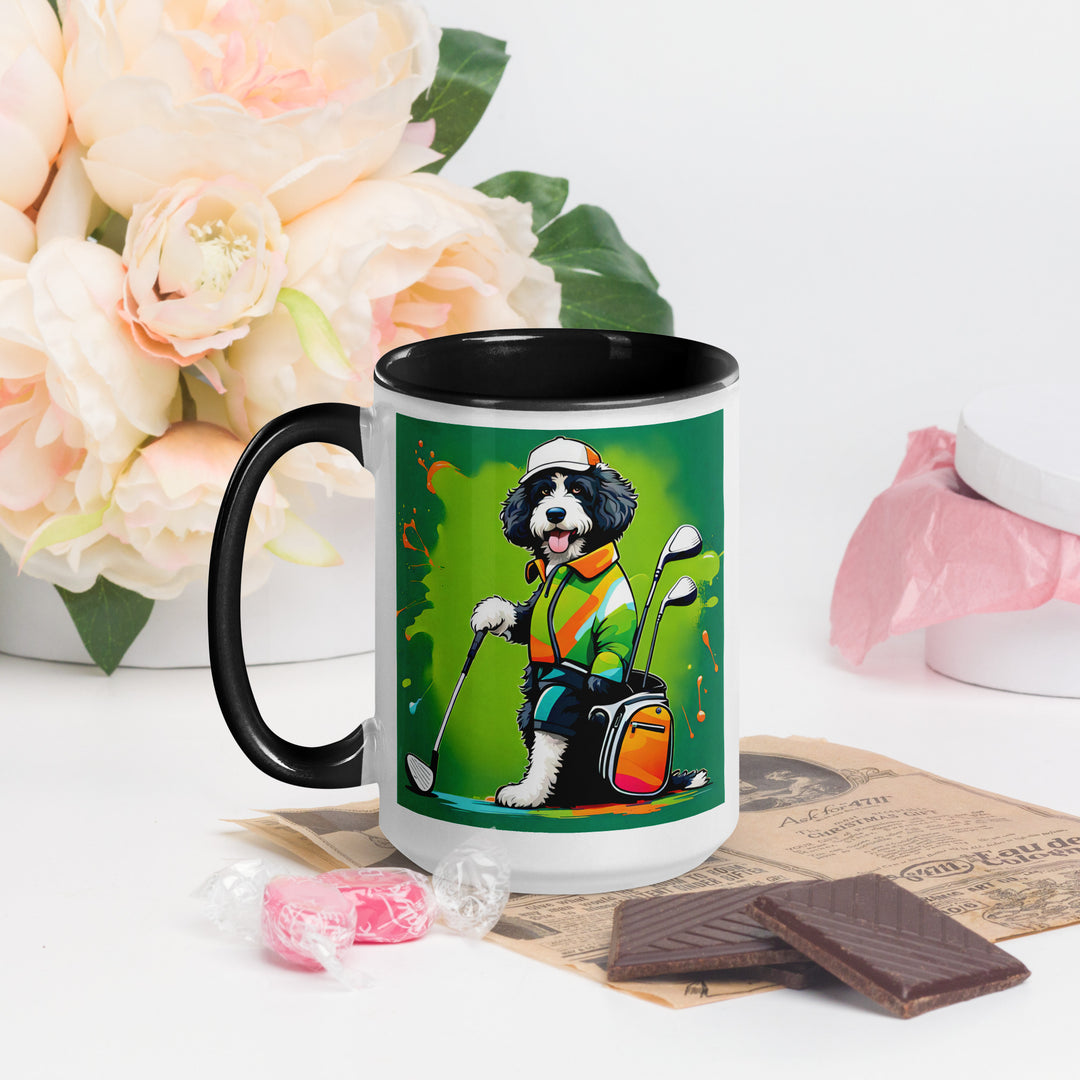 Bernedoodle Golfer- Mug with Color Inside v8