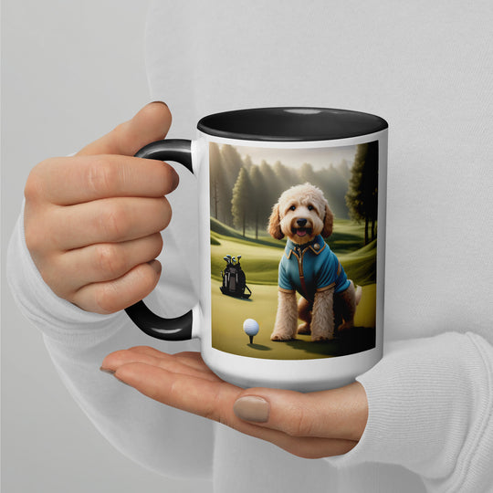 Goldendoodle Golfer- Mug with Color Inside v6