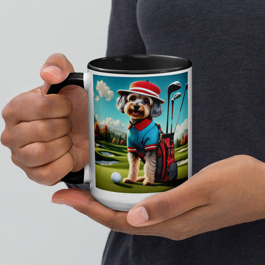 Yorkipoo Golfer- Mug with Color Inside v13