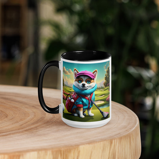 Pomsky Golfer- Mug with Color Inside v2