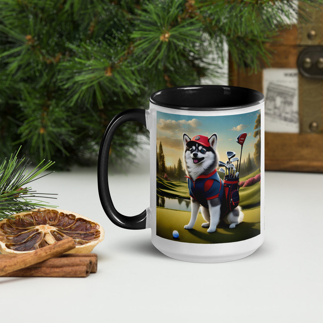 Pomsky Golfer- Mug with Color Inside v3