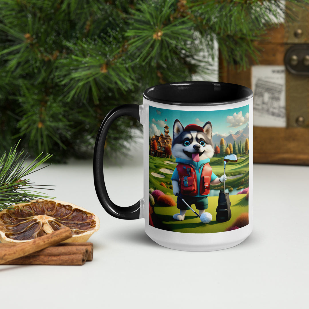 Pomsky Golfer- Mug with Color Inside v6