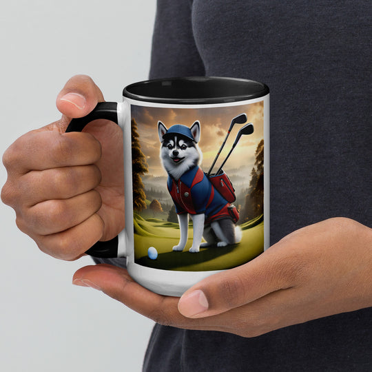 Pomsky Golfer- Mug with Color Inside v12