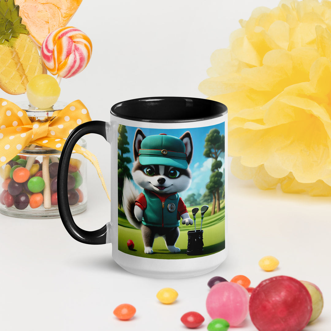 Pomsky Golfer- Mug with Color Inside v11