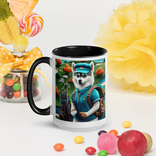 Pomsky Golfer- Mug with Color Inside v15