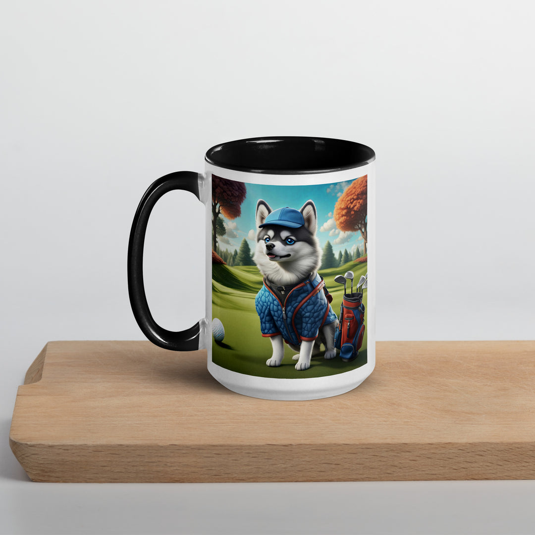 Pomsky Golfer- Mug with Color Inside v5