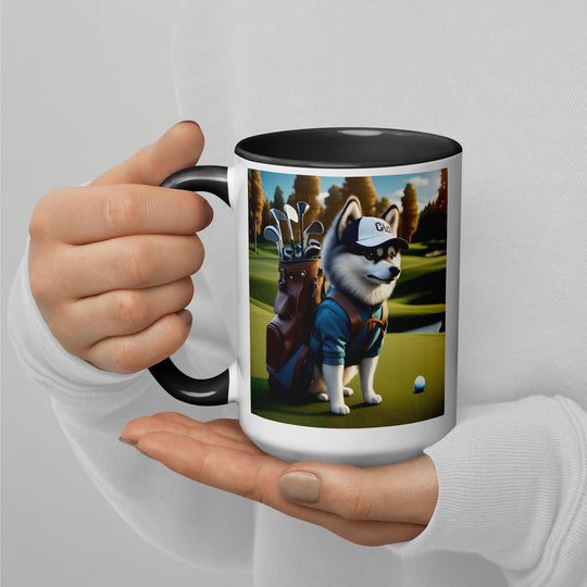 Pomsky Golfer- Mug with Color Inside v10