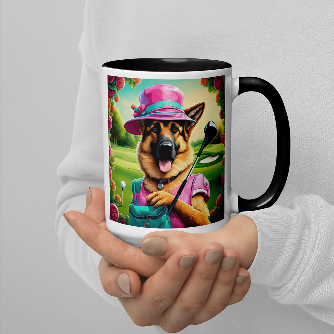 German Shepherd Golfer- Mug with Color Inside V9