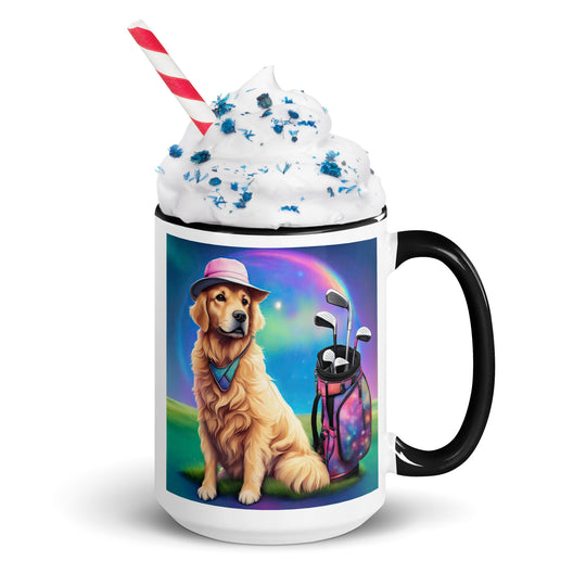 Golden Retriever Golfer- Mug with Color Inside V2