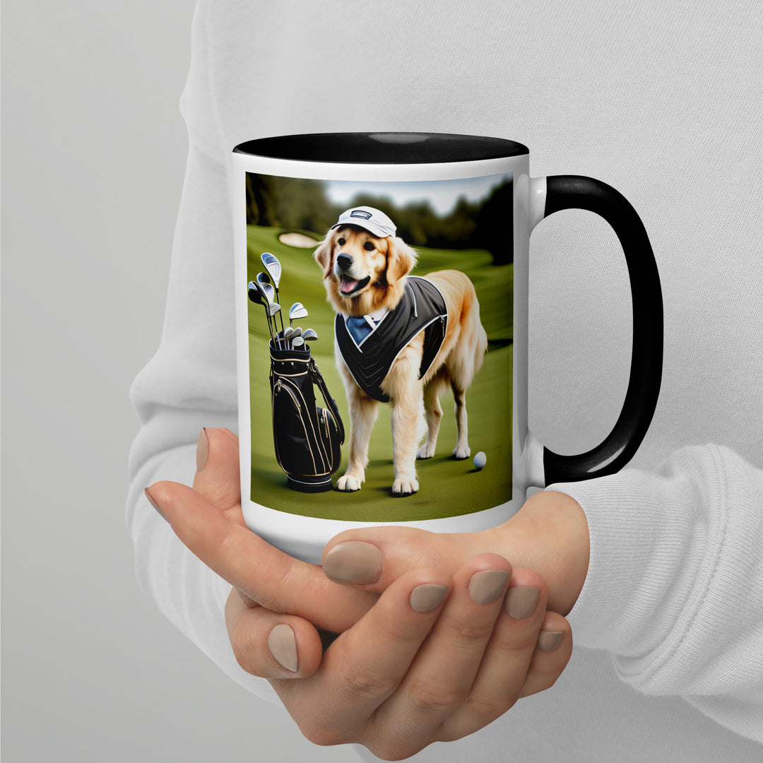 Golden Retriever Golfer- Mug with Color Inside V3