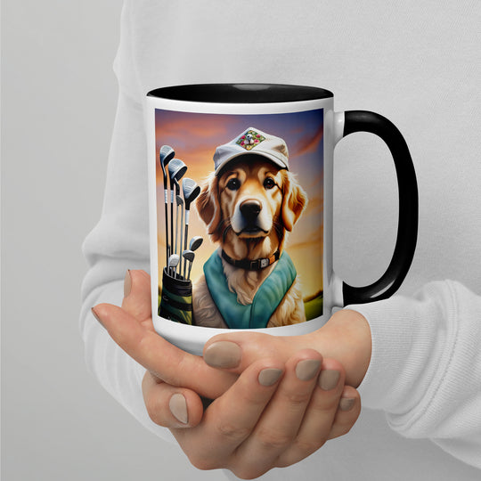 Golden Retriever Golfer- Mug with Color Inside V4