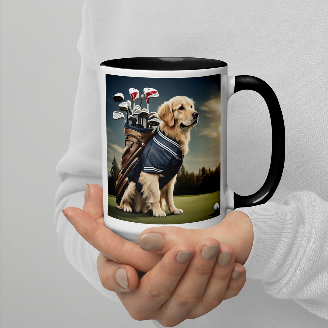 Golden Retriever Golfer- Mug with Color Inside V5