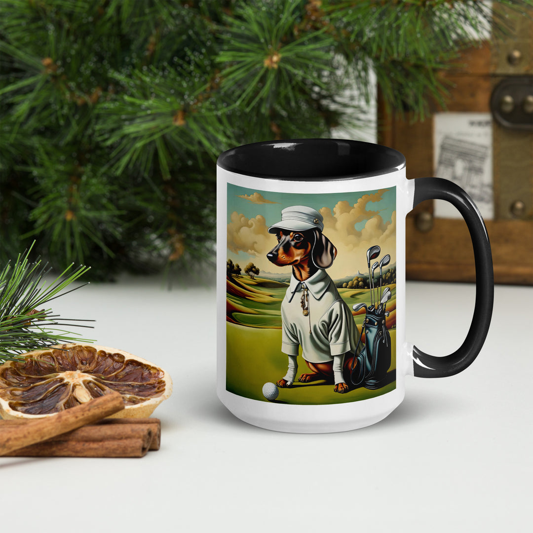 Dachshund Golfer- Mug with Color Inside v3