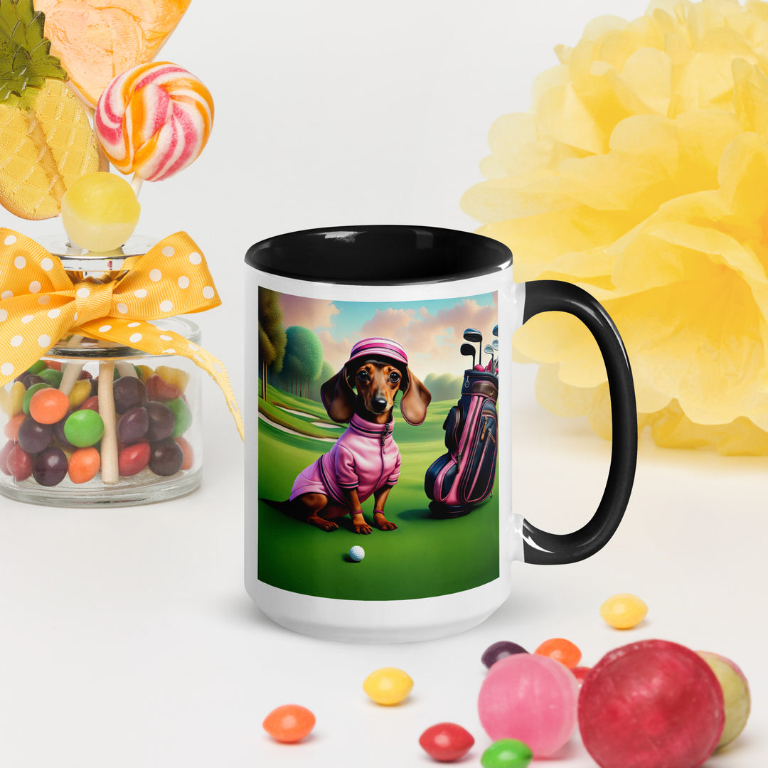 Dachshund Golfer- Mug with Color Inside v4