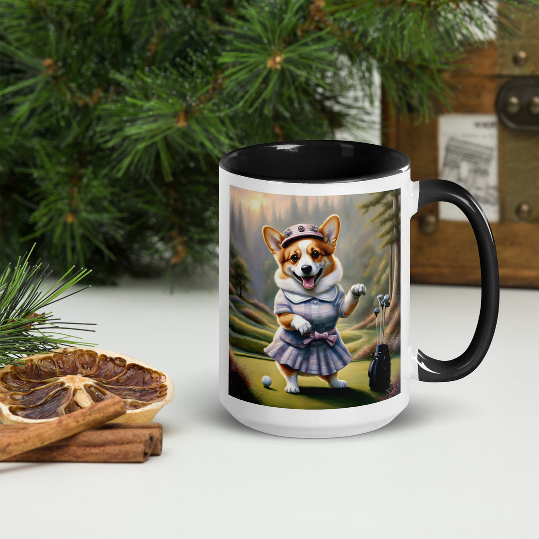 Pembroke Welsh Corgi Golfer- Mug with Color Inside v2