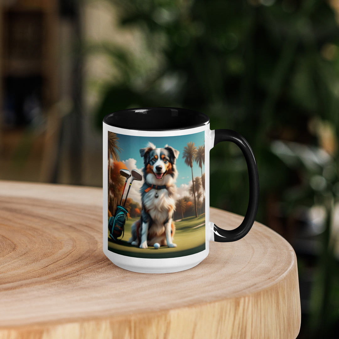 Australian Shepherd Golfer- Mug with Color Inside v2