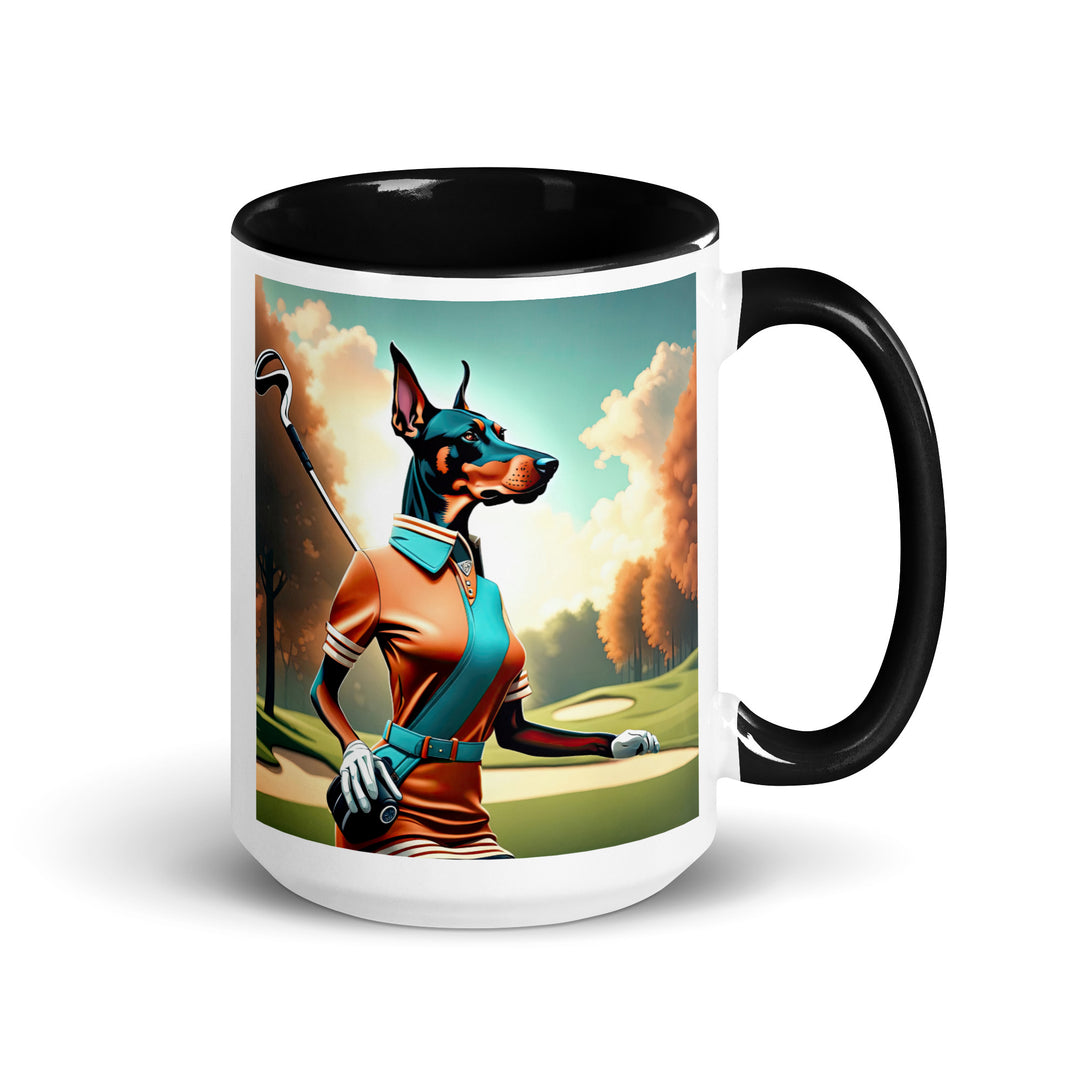 Doberman Pinscher Golfer- Mug with Color Inside