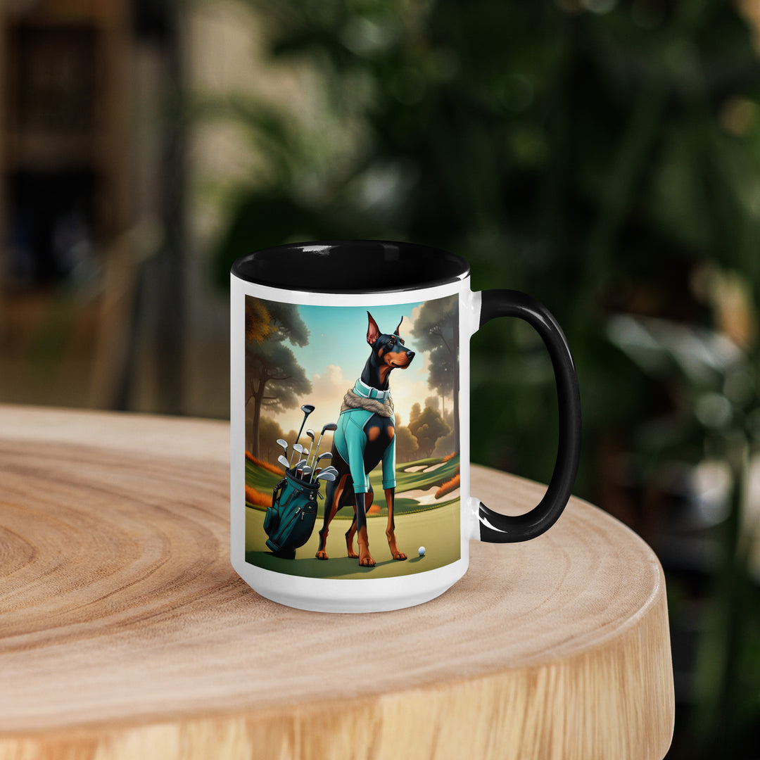 Doberman Pinscher Golfer- Mug with Color Inside v4