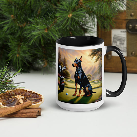 Doberman Pinscher Golfer- Mug with Color Inside v3