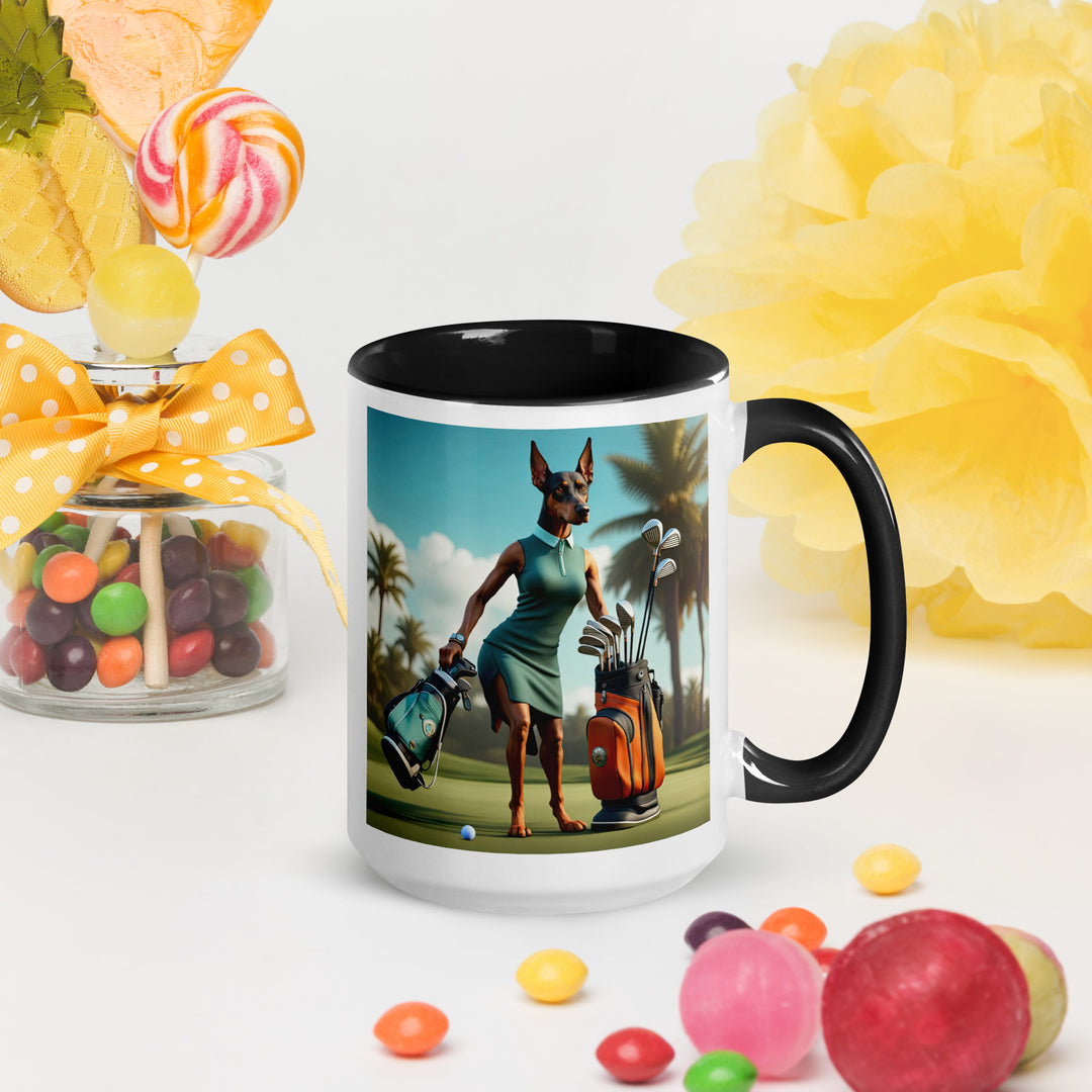 Doberman Pinscher Golfer- Mug with Color Inside v2