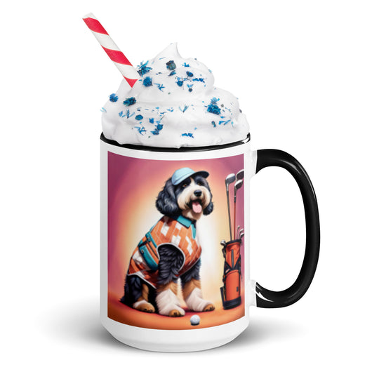 Bernedoodle Golfer- Mug with Color Inside v4