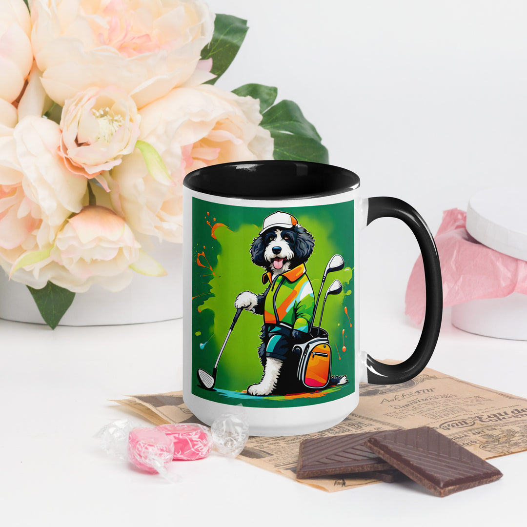 Bernedoodle Golfer- Mug with Color Inside v8