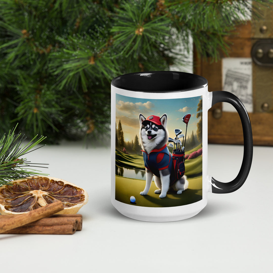 Pomsky Golfer- Mug with Color Inside v3