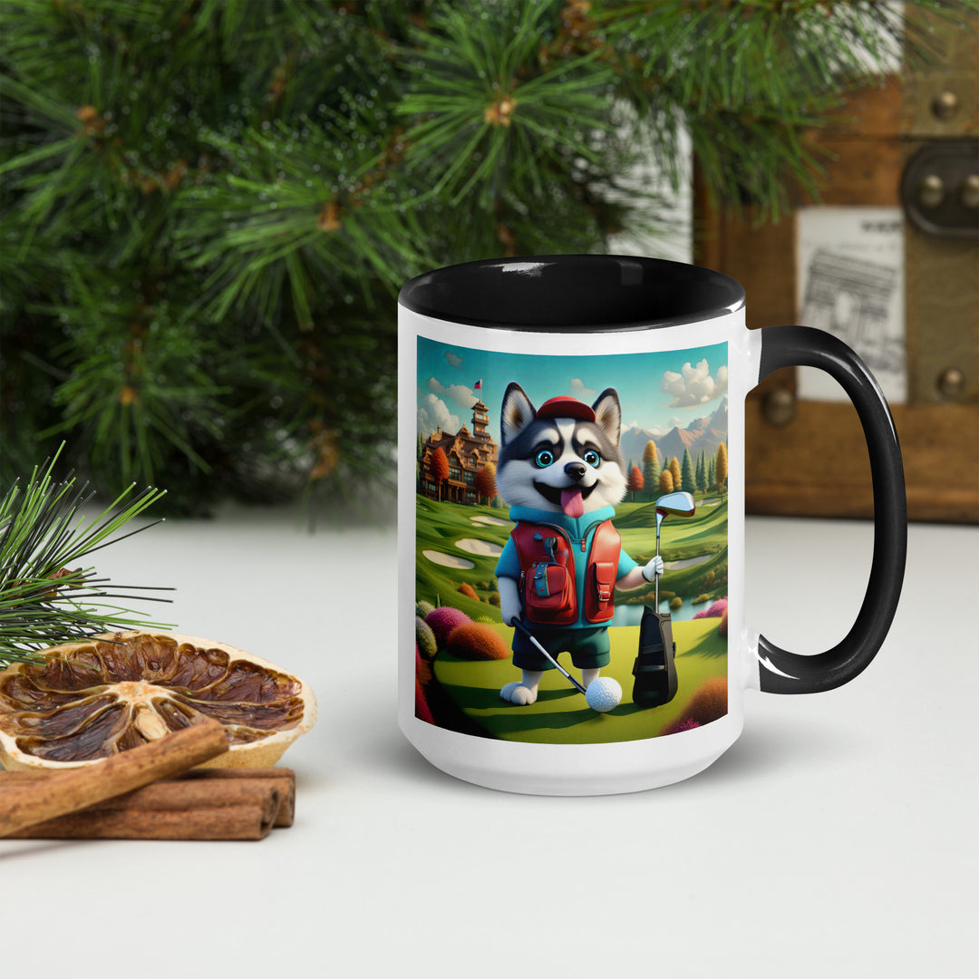 Pomsky Golfer- Mug with Color Inside v6