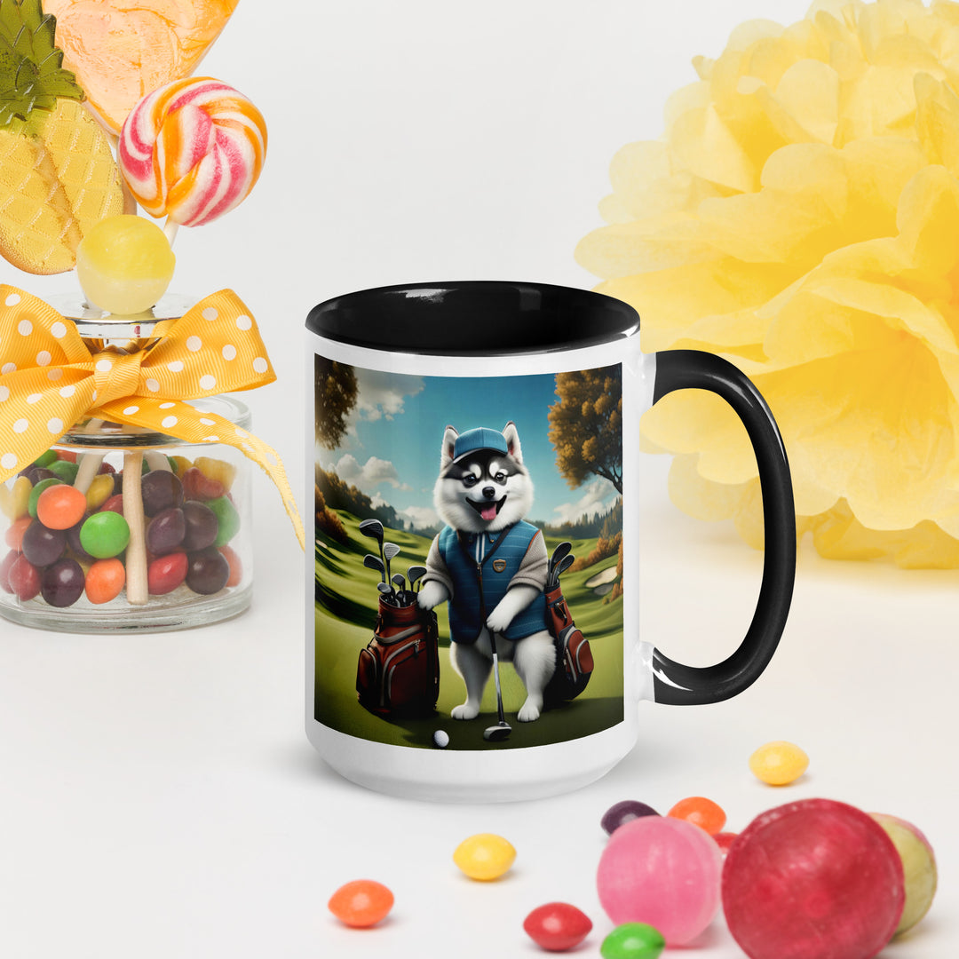 Pomsky Golfer- Mug with Color Inside v9