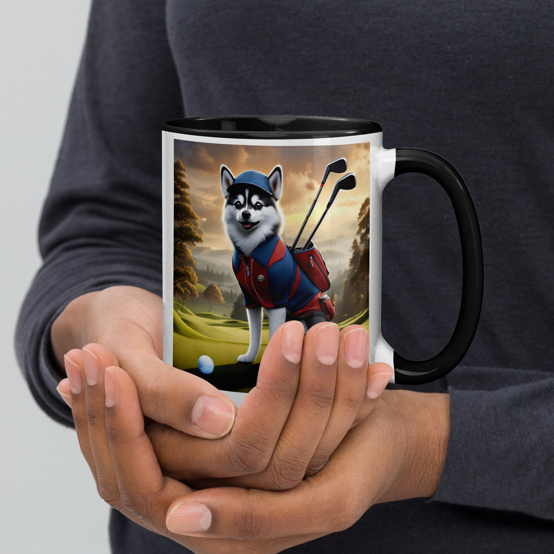 Pomsky Golfer- Mug with Color Inside v12